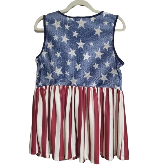 NWOT Crazy Train patriotic Sparkle Spangled bling sequin Tank top sz Small - Med - Picture 2 of 9